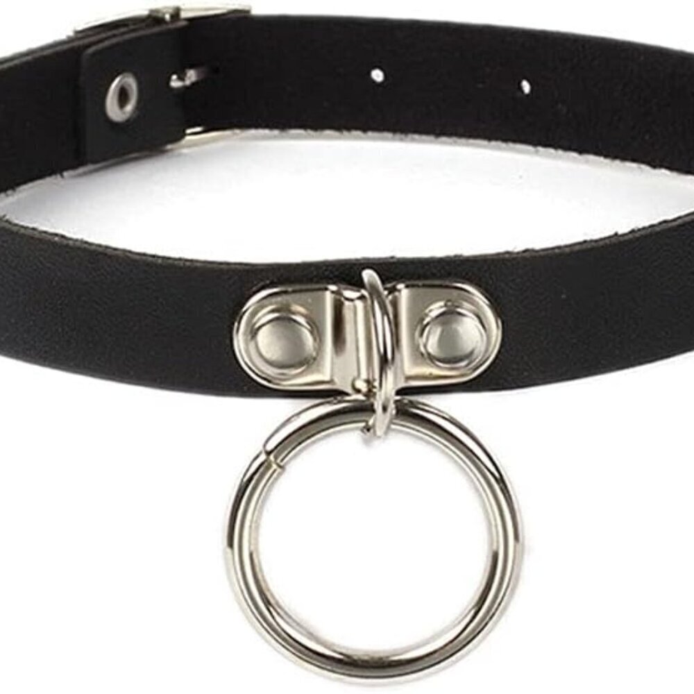 Gothic Leather Choker Necklace Punk Collar Jewelry for Women 15.7in